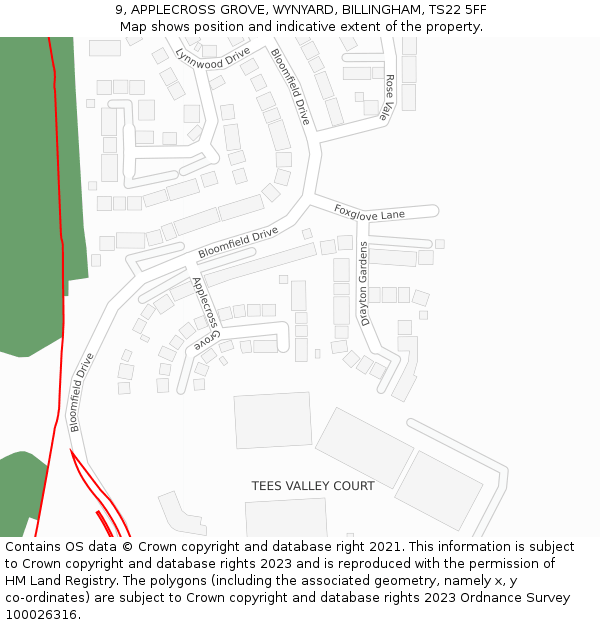 9, APPLECROSS GROVE, WYNYARD, BILLINGHAM, TS22 5FF: Location map and indicative extent of plot