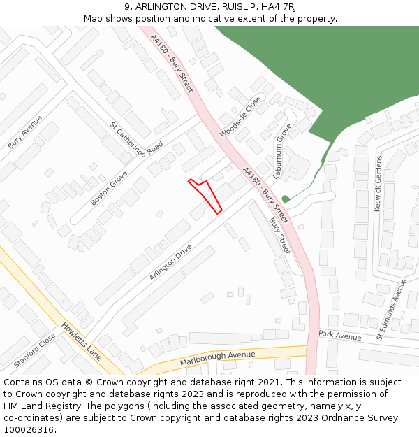 9, ARLINGTON DRIVE, RUISLIP, HA4 7RJ: Location map and indicative extent of plot