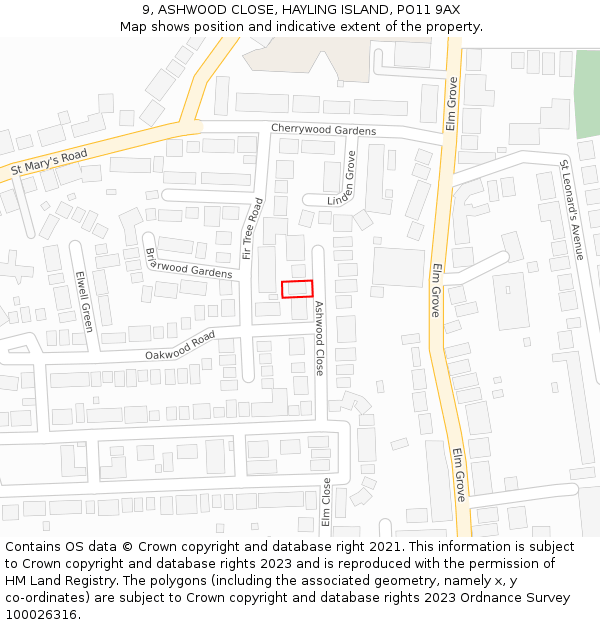 9, ASHWOOD CLOSE, HAYLING ISLAND, PO11 9AX: Location map and indicative extent of plot