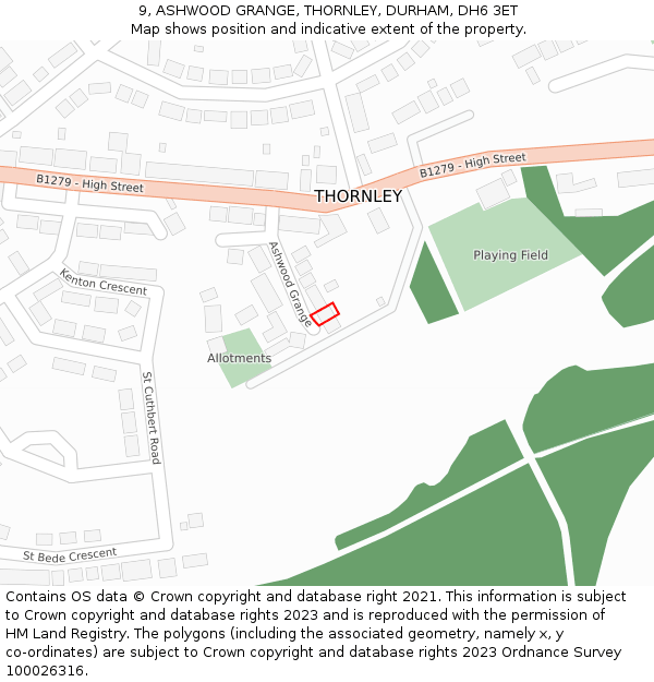 9, ASHWOOD GRANGE, THORNLEY, DURHAM, DH6 3ET: Location map and indicative extent of plot