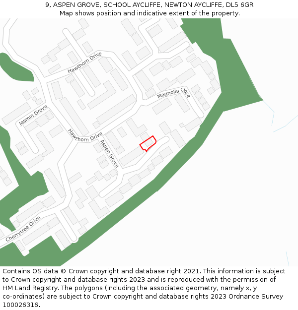 9, ASPEN GROVE, SCHOOL AYCLIFFE, NEWTON AYCLIFFE, DL5 6GR: Location map and indicative extent of plot