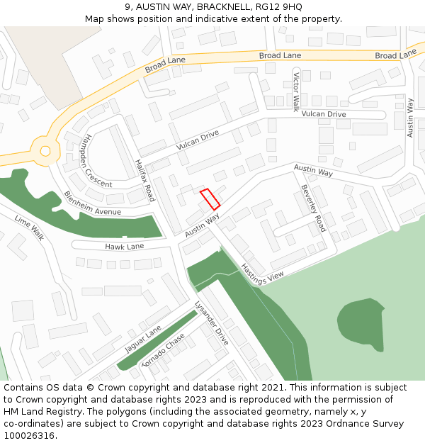 9, AUSTIN WAY, BRACKNELL, RG12 9HQ: Location map and indicative extent of plot