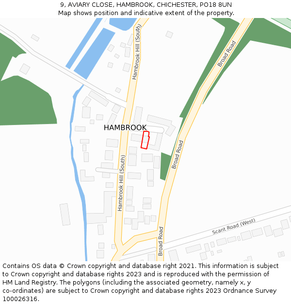 9, AVIARY CLOSE, HAMBROOK, CHICHESTER, PO18 8UN: Location map and indicative extent of plot