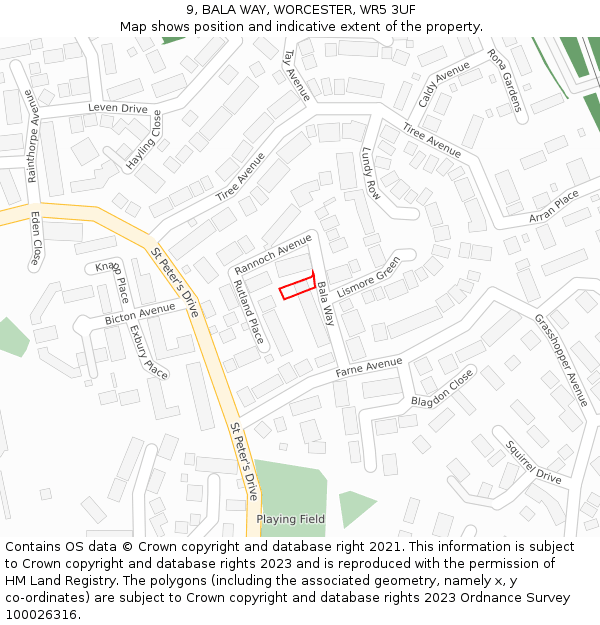 9, BALA WAY, WORCESTER, WR5 3UF: Location map and indicative extent of plot