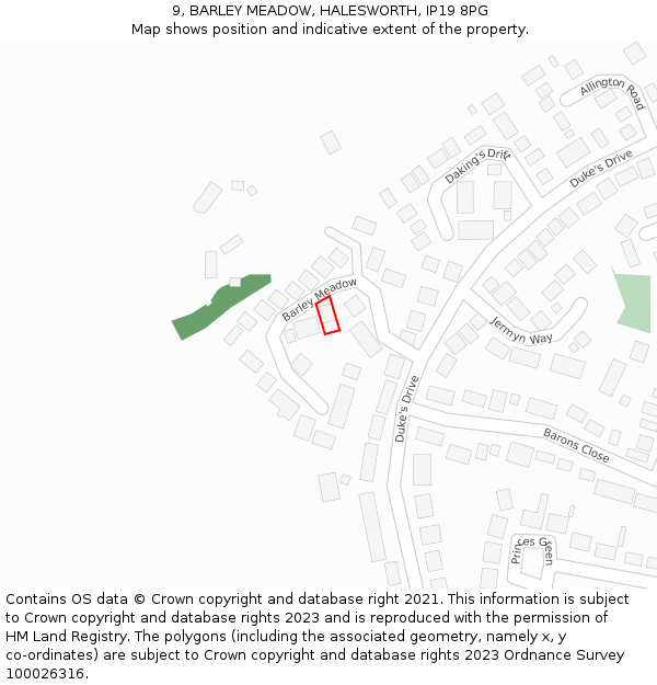 9, BARLEY MEADOW, HALESWORTH, IP19 8PG: Location map and indicative extent of plot