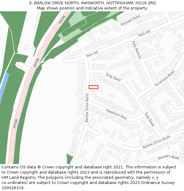 9, BARLOW DRIVE NORTH, AWSWORTH, NOTTINGHAM, NG16 2RQ: Location map and indicative extent of plot