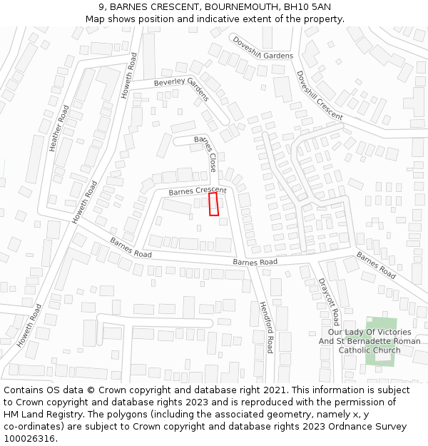 9, BARNES CRESCENT, BOURNEMOUTH, BH10 5AN: Location map and indicative extent of plot