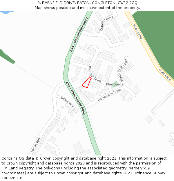 9, BARNFIELD DRIVE, EATON, CONGLETON, CW12 2GQ: Location map and indicative extent of plot