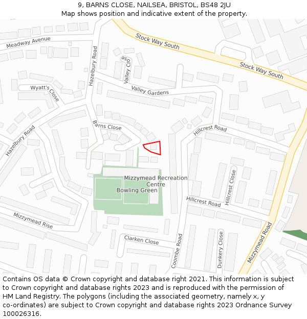 9, BARNS CLOSE, NAILSEA, BRISTOL, BS48 2JU: Location map and indicative extent of plot