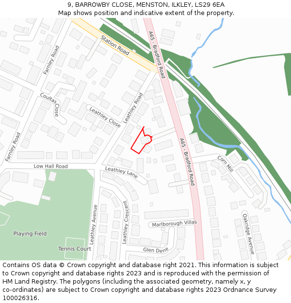 9, BARROWBY CLOSE, MENSTON, ILKLEY, LS29 6EA: Location map and indicative extent of plot