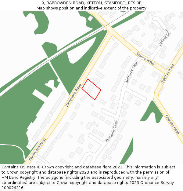 9, BARROWDEN ROAD, KETTON, STAMFORD, PE9 3RJ: Location map and indicative extent of plot