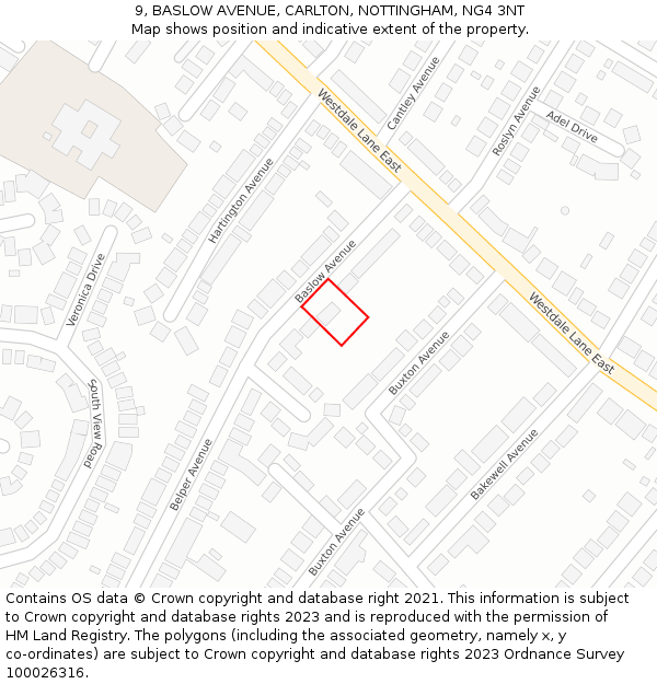 9, BASLOW AVENUE, CARLTON, NOTTINGHAM, NG4 3NT: Location map and indicative extent of plot