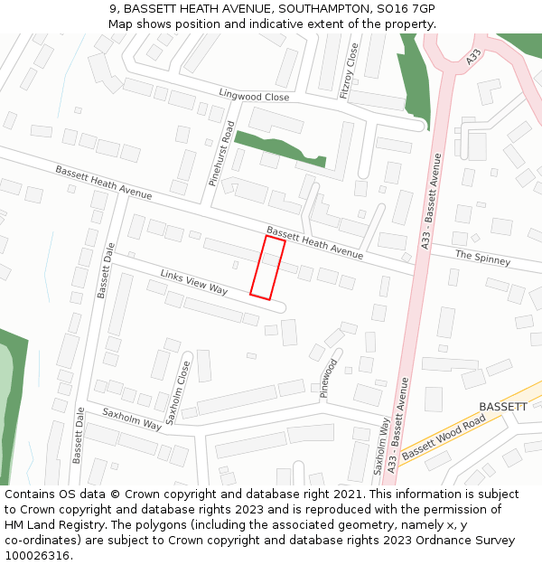 9, BASSETT HEATH AVENUE, SOUTHAMPTON, SO16 7GP: Location map and indicative extent of plot