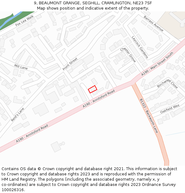 9, BEAUMONT GRANGE, SEGHILL, CRAMLINGTON, NE23 7SF: Location map and indicative extent of plot