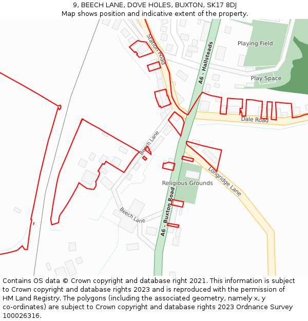 9, BEECH LANE, DOVE HOLES, BUXTON, SK17 8DJ: Location map and indicative extent of plot