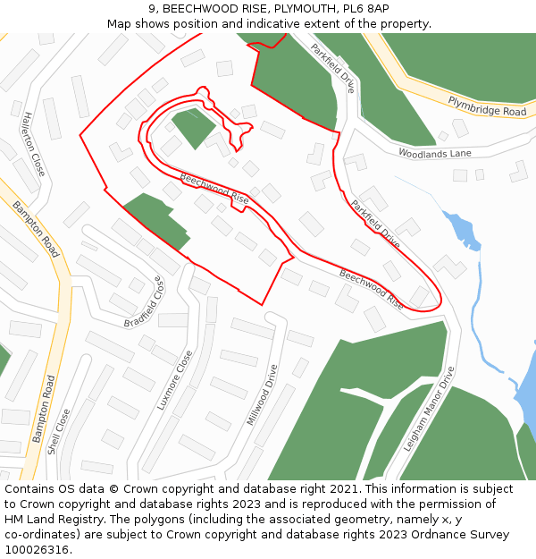 9, BEECHWOOD RISE, PLYMOUTH, PL6 8AP: Location map and indicative extent of plot