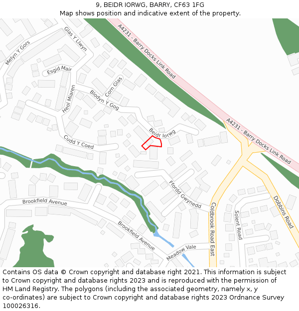 9, BEIDR IORWG, BARRY, CF63 1FG: Location map and indicative extent of plot