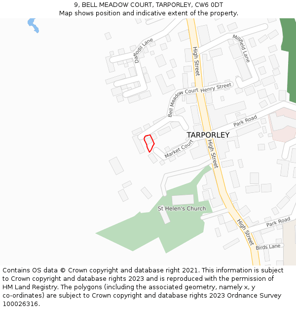 9, BELL MEADOW COURT, TARPORLEY, CW6 0DT: Location map and indicative extent of plot