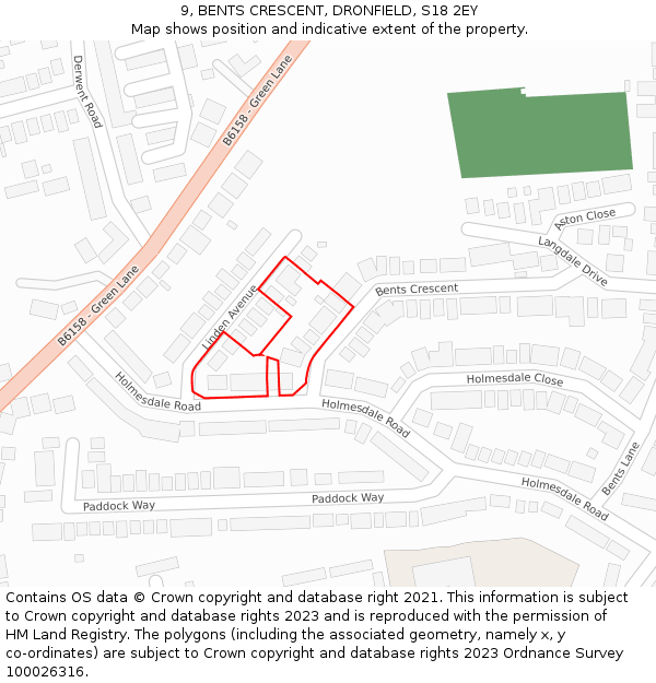 9, BENTS CRESCENT, DRONFIELD, S18 2EY: Location map and indicative extent of plot