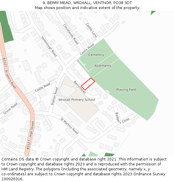 9, BERRY MEAD, WROXALL, VENTNOR, PO38 3DT: Location map and indicative extent of plot