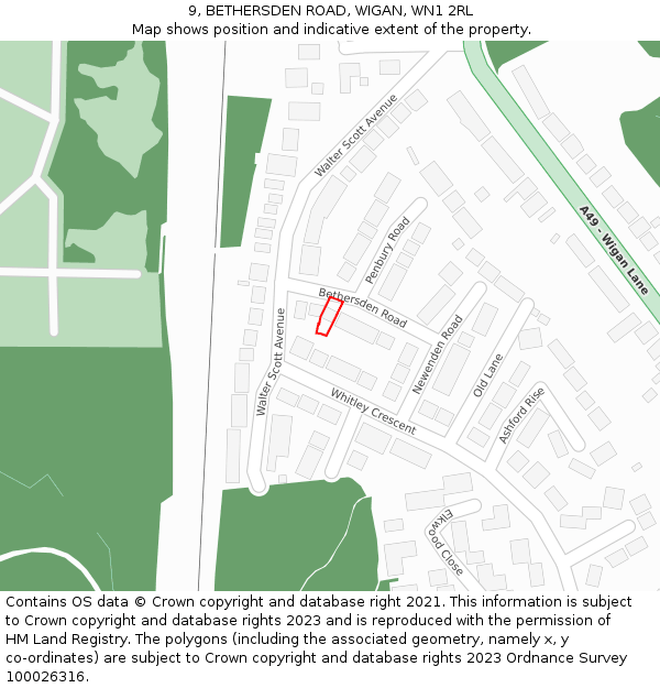 9, BETHERSDEN ROAD, WIGAN, WN1 2RL: Location map and indicative extent of plot