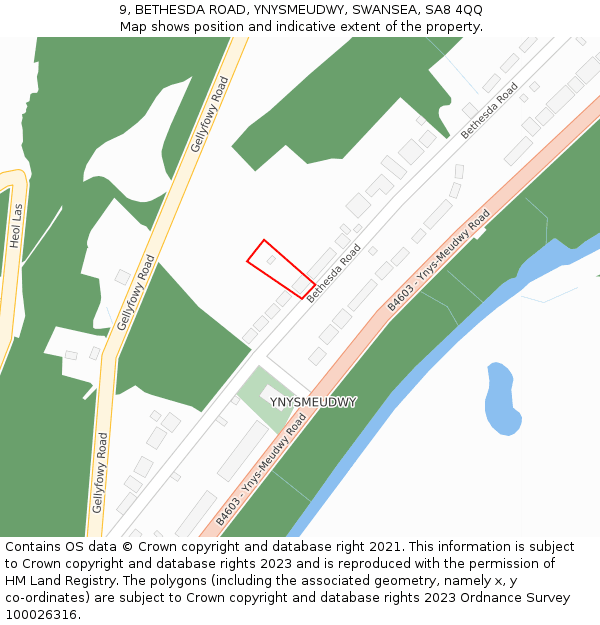 9, BETHESDA ROAD, YNYSMEUDWY, SWANSEA, SA8 4QQ: Location map and indicative extent of plot