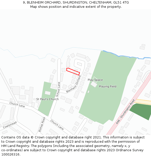 9, BLENHEIM ORCHARD, SHURDINGTON, CHELTENHAM, GL51 4TG: Location map and indicative extent of plot