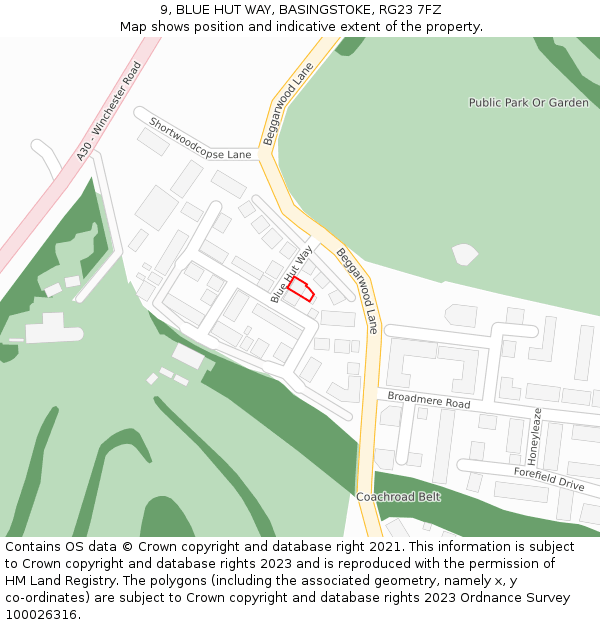 9, BLUE HUT WAY, BASINGSTOKE, RG23 7FZ: Location map and indicative extent of plot