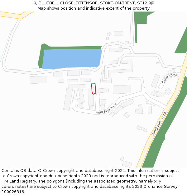 9, BLUEBELL CLOSE, TITTENSOR, STOKE-ON-TRENT, ST12 9JP: Location map and indicative extent of plot