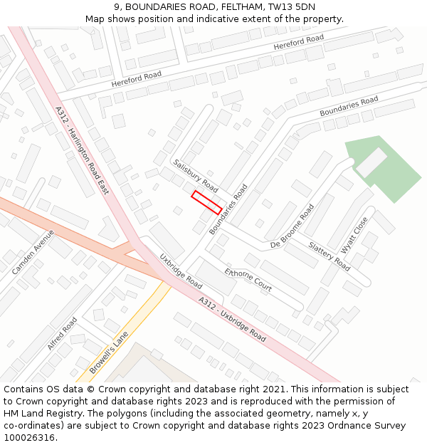 9, BOUNDARIES ROAD, FELTHAM, TW13 5DN: Location map and indicative extent of plot