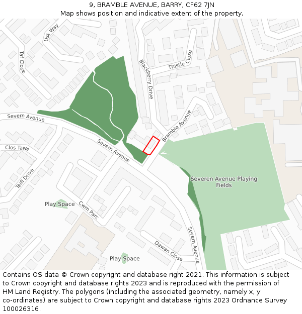 9, BRAMBLE AVENUE, BARRY, CF62 7JN: Location map and indicative extent of plot