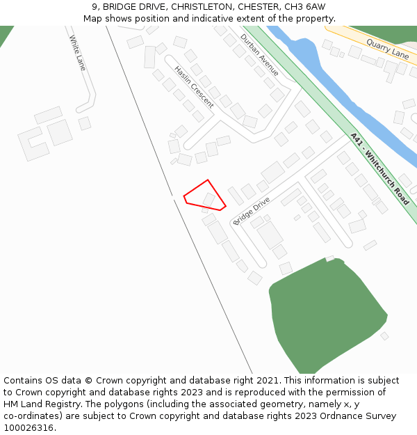 9, BRIDGE DRIVE, CHRISTLETON, CHESTER, CH3 6AW: Location map and indicative extent of plot