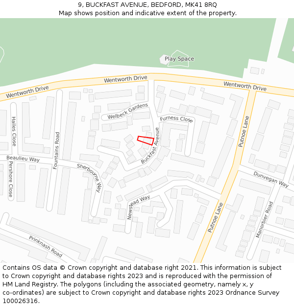 9, BUCKFAST AVENUE, BEDFORD, MK41 8RQ: Location map and indicative extent of plot