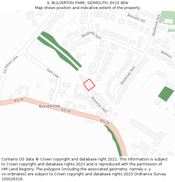 9, BULVERTON PARK, SIDMOUTH, EX10 9EW: Location map and indicative extent of plot