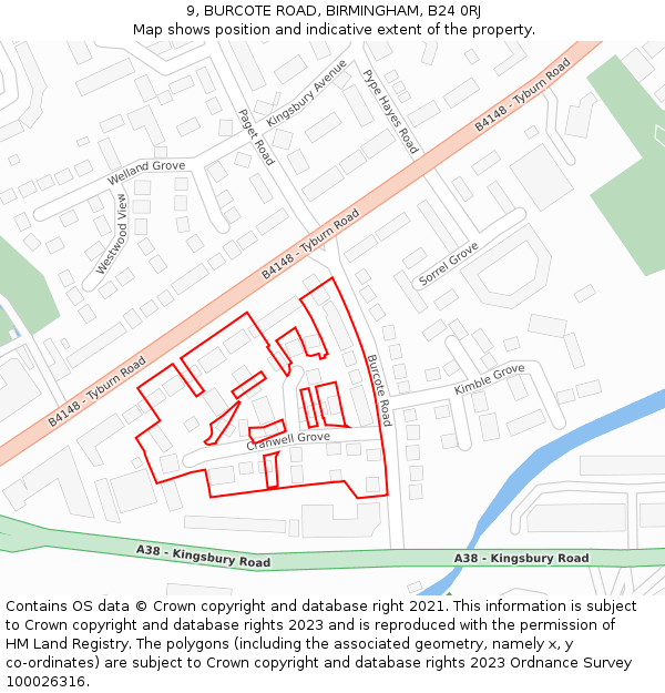 9, BURCOTE ROAD, BIRMINGHAM, B24 0RJ: Location map and indicative extent of plot