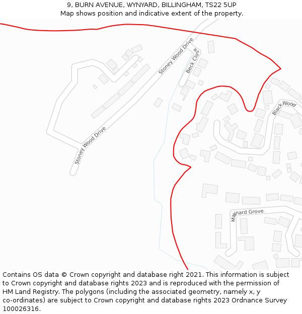 9, BURN AVENUE, WYNYARD, BILLINGHAM, TS22 5UP: Location map and indicative extent of plot