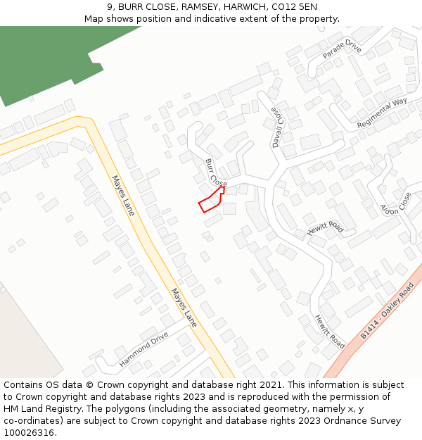 9, BURR CLOSE, RAMSEY, HARWICH, CO12 5EN: Location map and indicative extent of plot