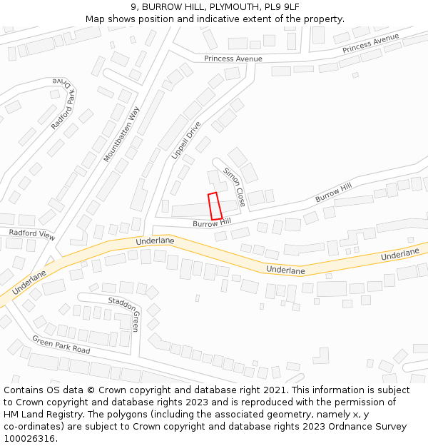 9, BURROW HILL, PLYMOUTH, PL9 9LF: Location map and indicative extent of plot