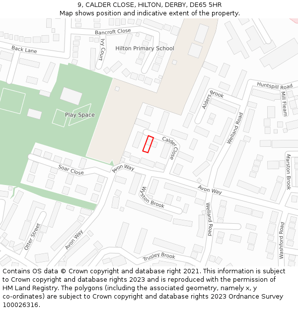 9, CALDER CLOSE, HILTON, DERBY, DE65 5HR: Location map and indicative extent of plot