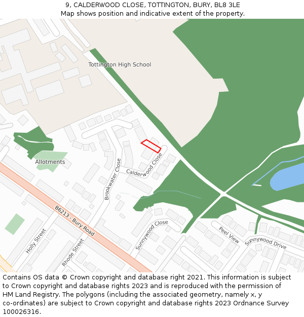 9, CALDERWOOD CLOSE, TOTTINGTON, BURY, BL8 3LE: Location map and indicative extent of plot