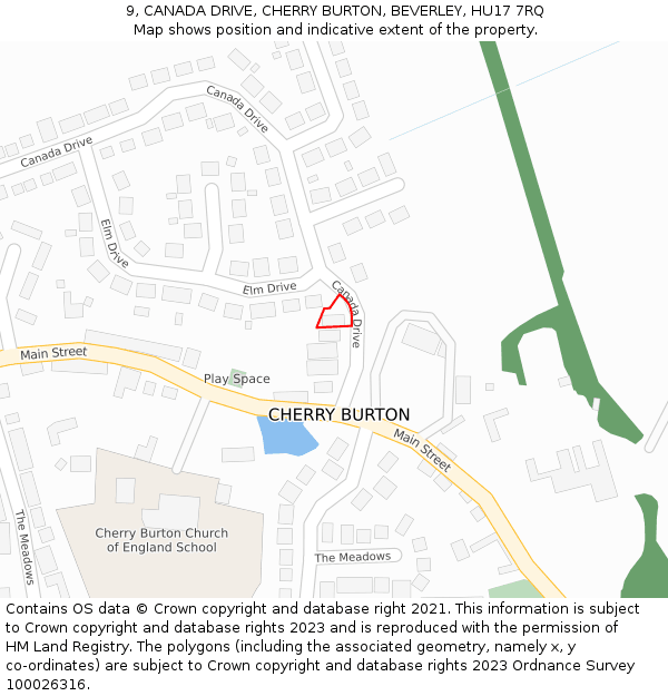 9, CANADA DRIVE, CHERRY BURTON, BEVERLEY, HU17 7RQ: Location map and indicative extent of plot