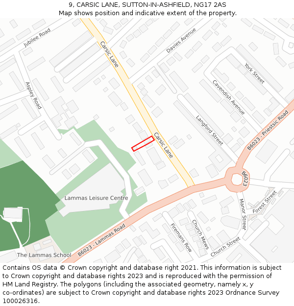 9, CARSIC LANE, SUTTON-IN-ASHFIELD, NG17 2AS: Location map and indicative extent of plot