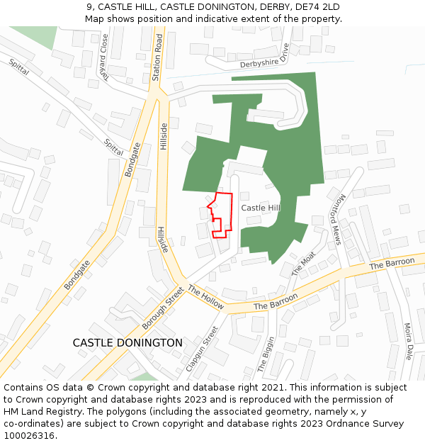 9, CASTLE HILL, CASTLE DONINGTON, DERBY, DE74 2LD: Location map and indicative extent of plot