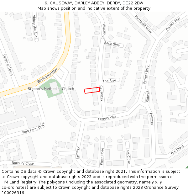 9, CAUSEWAY, DARLEY ABBEY, DERBY, DE22 2BW: Location map and indicative extent of plot