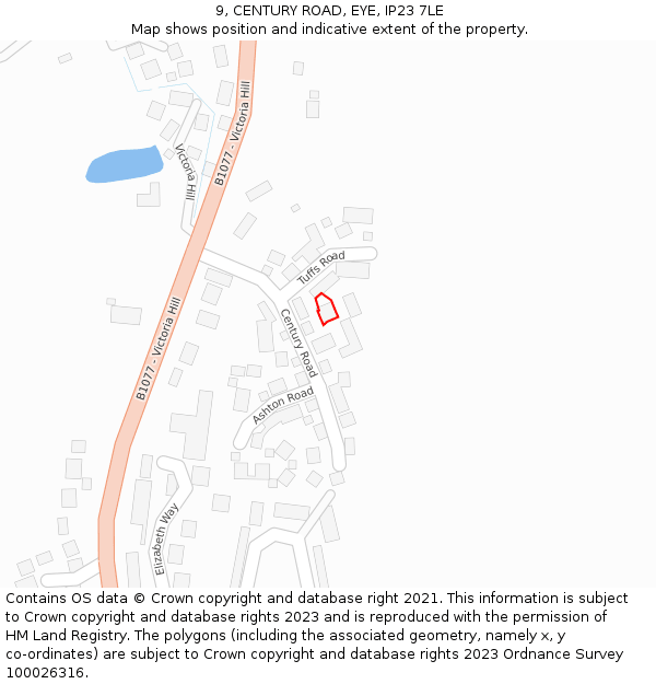 9, CENTURY ROAD, EYE, IP23 7LE: Location map and indicative extent of plot