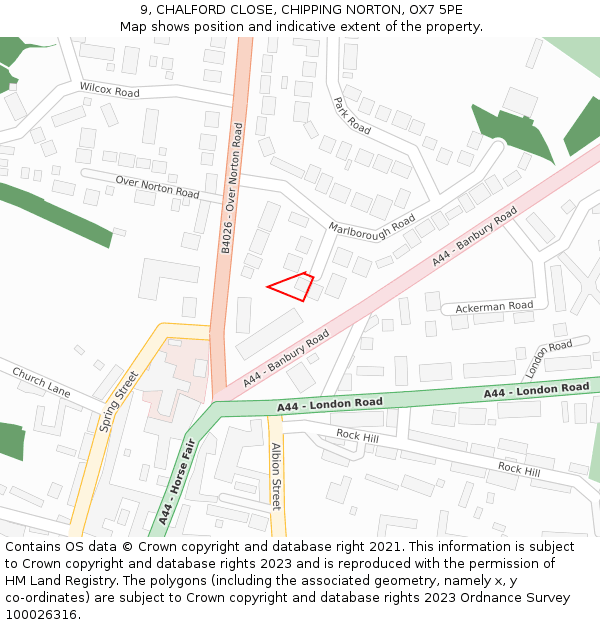 9, CHALFORD CLOSE, CHIPPING NORTON, OX7 5PE: Location map and indicative extent of plot