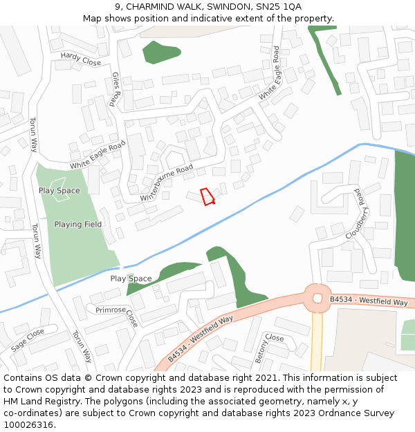 9, CHARMIND WALK, SWINDON, SN25 1QA: Location map and indicative extent of plot