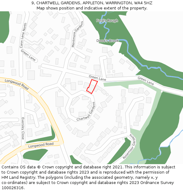 9, CHARTWELL GARDENS, APPLETON, WARRINGTON, WA4 5HZ: Location map and indicative extent of plot