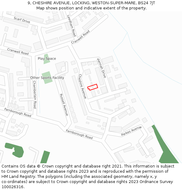 9, CHESHIRE AVENUE, LOCKING, WESTON-SUPER-MARE, BS24 7JT: Location map and indicative extent of plot