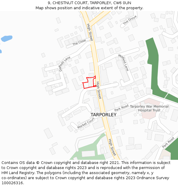 9, CHESTNUT COURT, TARPORLEY, CW6 0UN: Location map and indicative extent of plot